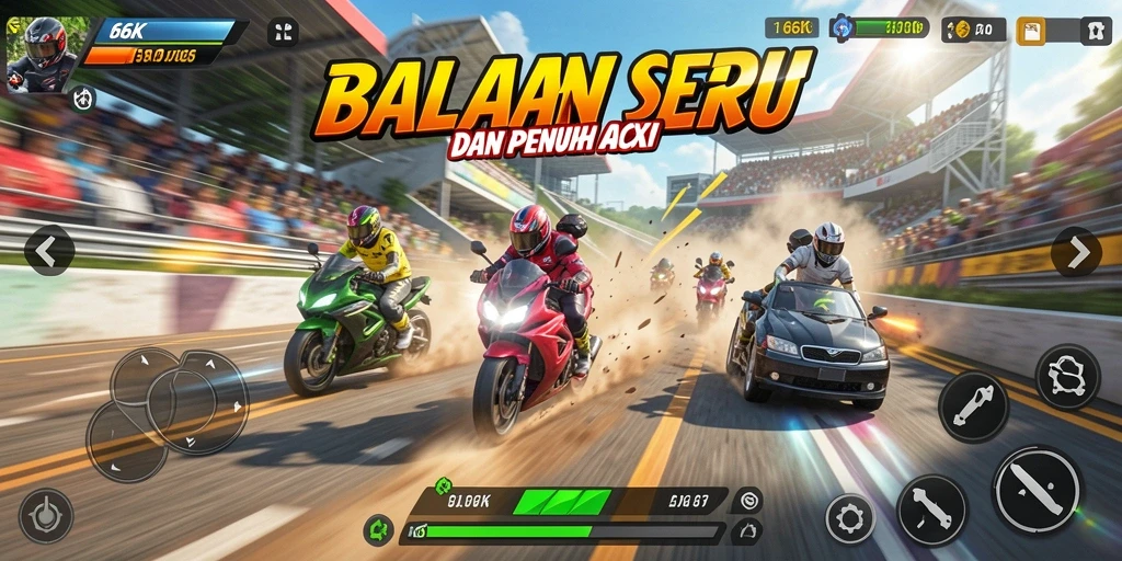 Tampilan balapan seru di game 66K dengan mobil kustom.