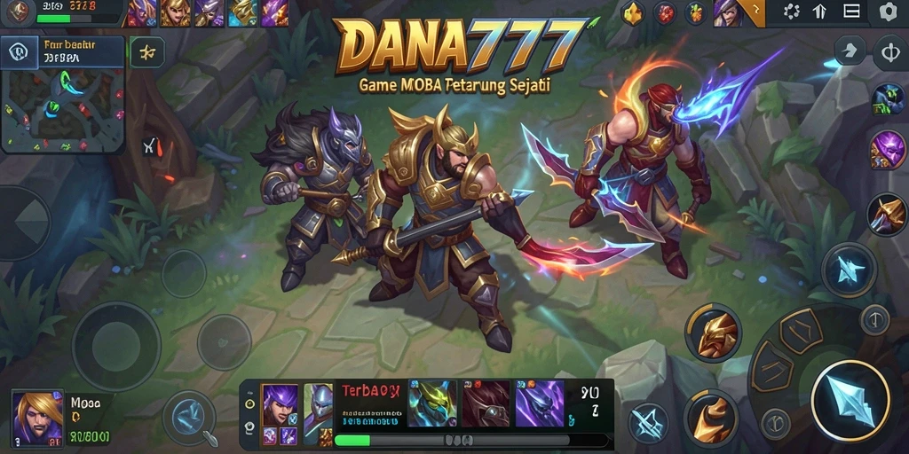 Screenshot gameplay DANA777 menampilkan aksi pertempuran MOBA yang mendebarkan.