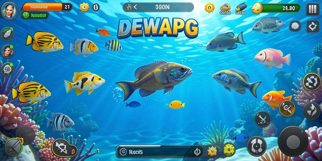 Tampilan gameplay seru DEWAPG saat menangkap ikan.