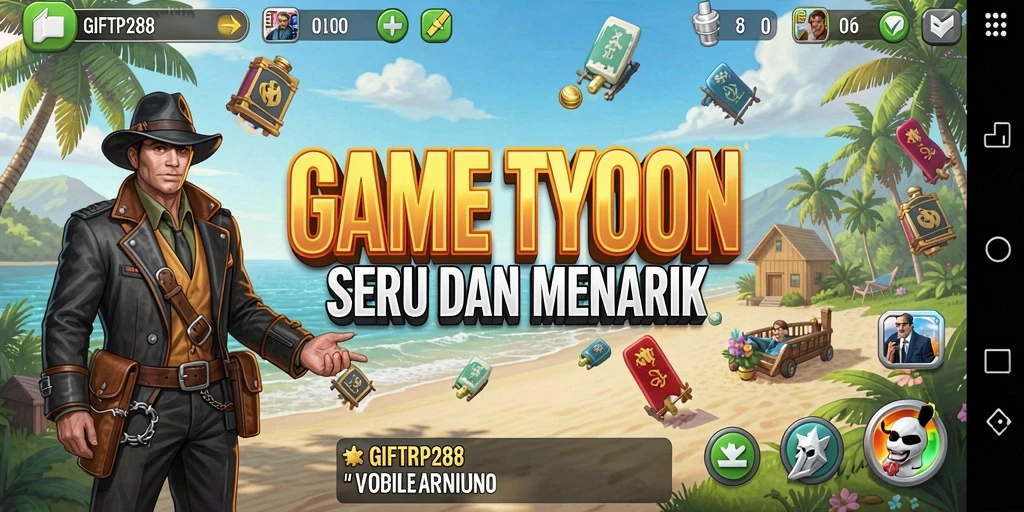 Tangkapan layar utama GIFTRP288 menunjukkan gameplay strategis Tycoon.