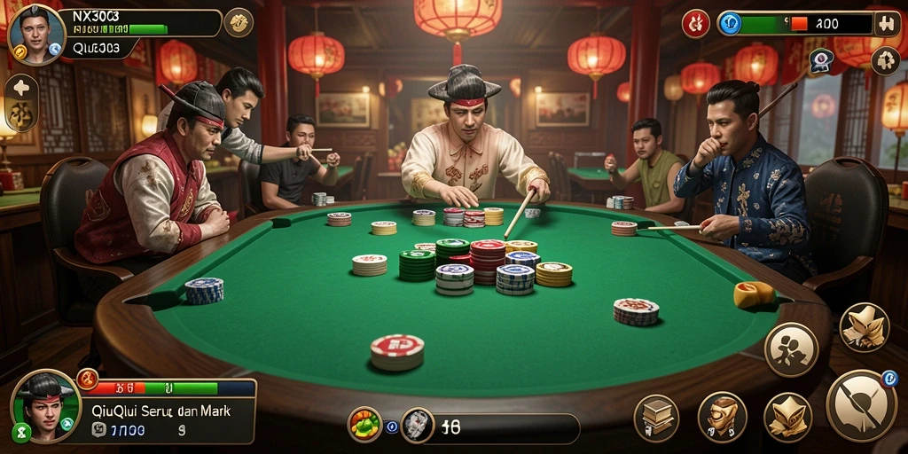 Screenshot game NX303 menampilkan aksi seru permainan QiuQiu.