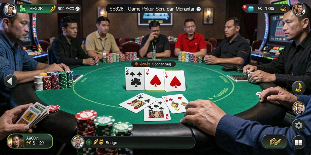 Screenshot dari gameplay seru SE328 yang menampilkan suasana permainan Poker.