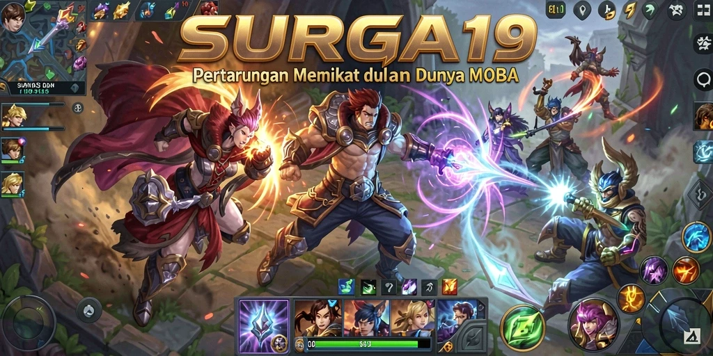 Gameplay SURGA19 yang seru dan dinamis saat pertarungan tim.